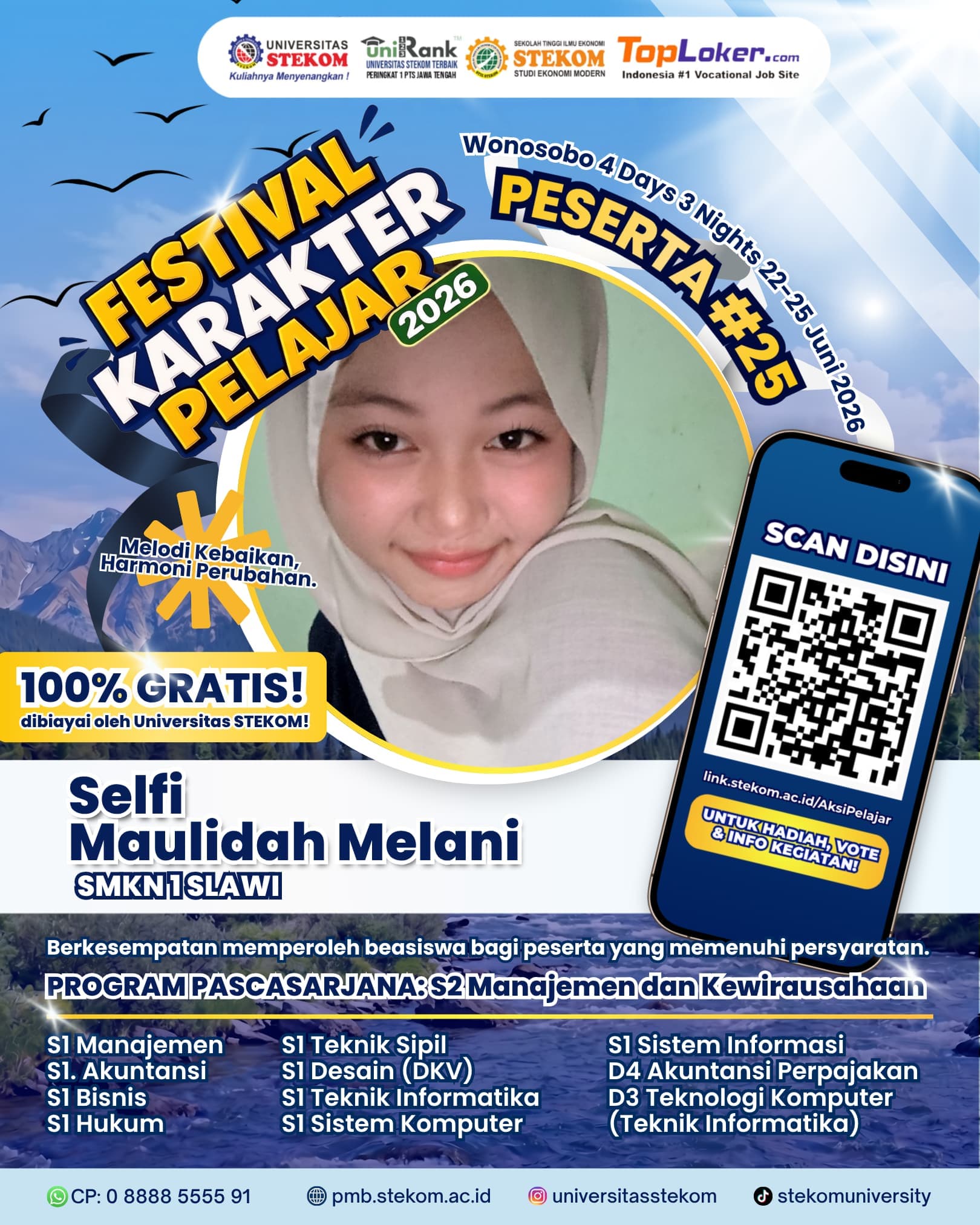 Selfi Maulidah Melani Tunjukkan Karakter Unggul, Berhasil Lolos Festival Karakter Pelajar 2026 Universitas Stekom