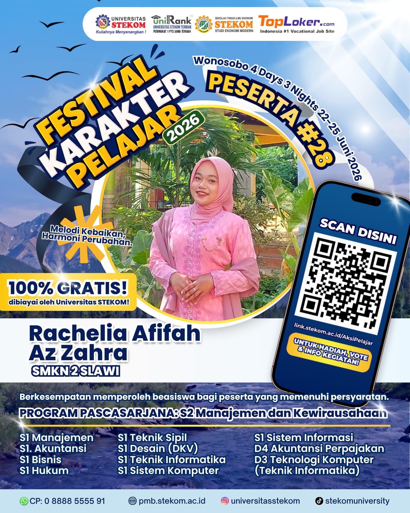 Rachelia Afifah Az Zahra Tunjukkan Karakter Unggul, Lolos Festival Karakter Pelajar 2026 Universitas Stekom