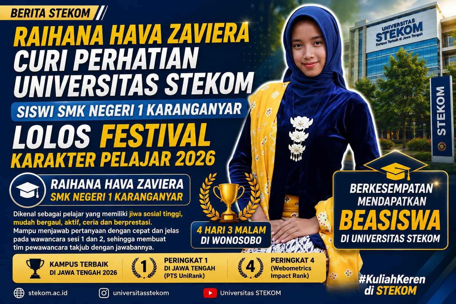 Raihana Hava Zaviera Curi Perhatian Universitas STEKOM, Siswi SMK Negeri 1 Karanganyar Lolos Festival Karakter Pelajar 2026