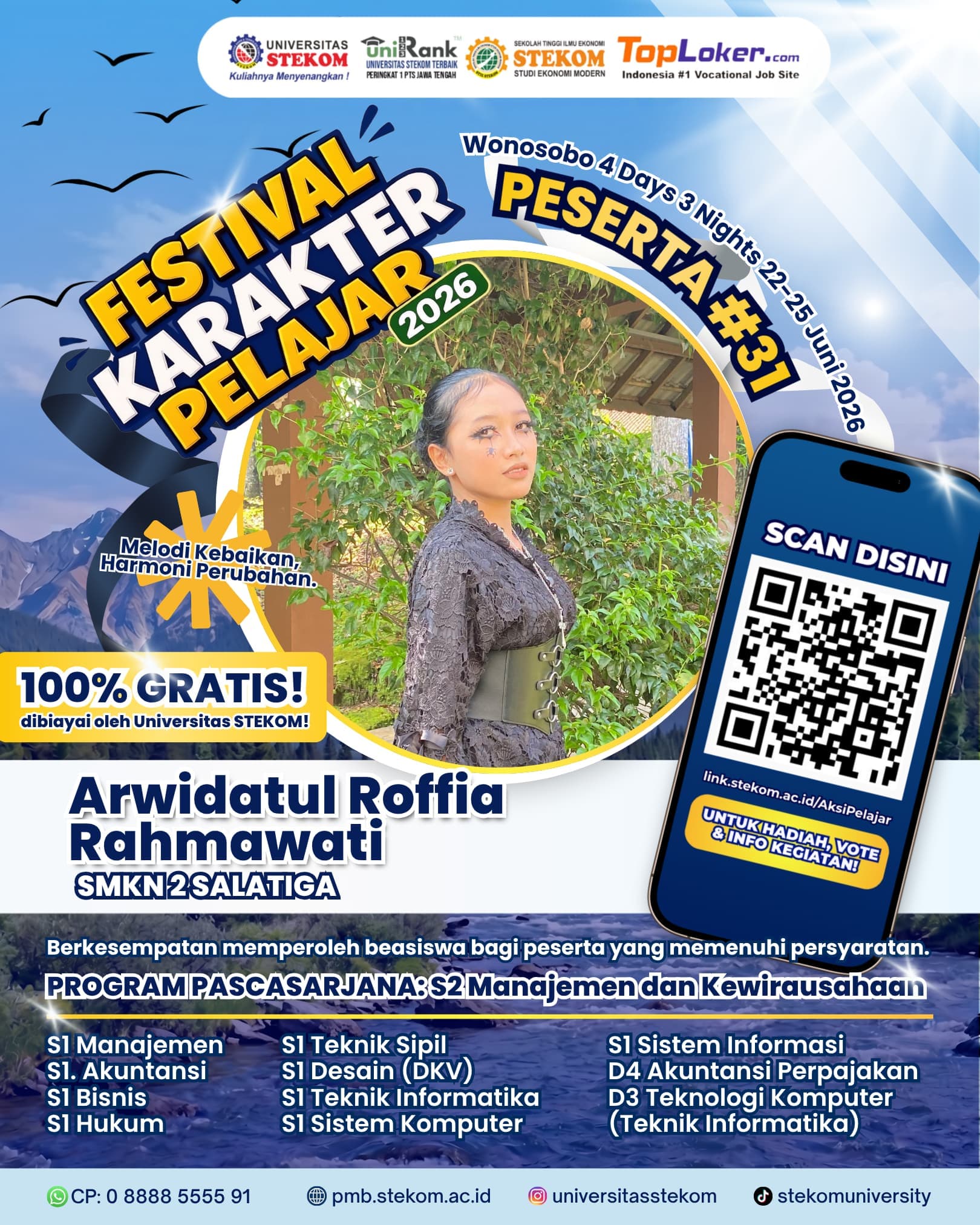 Arwidatul Roffia Rahmawati Lolos Festival Karakter Pelajar 2026 Universitas Stekom, Tunjukkan Prestasi dan Kepribadian Unggul di Tahap Seleksi