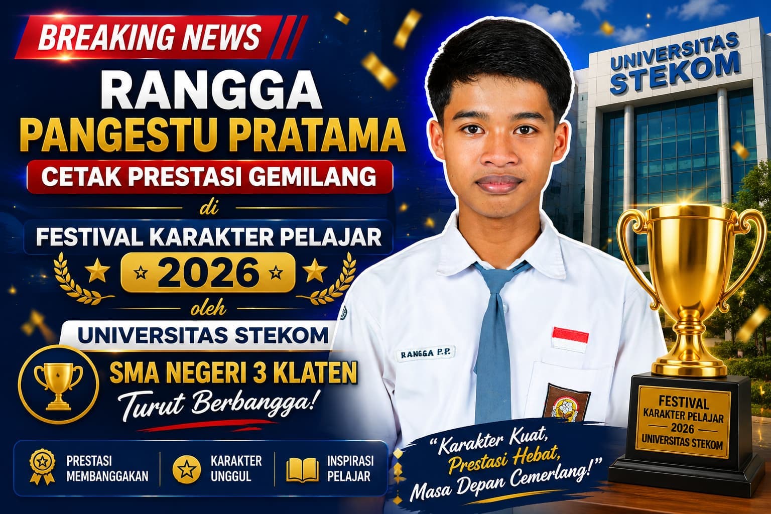 Rangga Pangestu Pratama Cetak Prestasi Gemilang di Festival Karakter Pelajar 2026 oleh Universitas STEKOM, SMA Negeri 3 Klaten Turut Berbangga