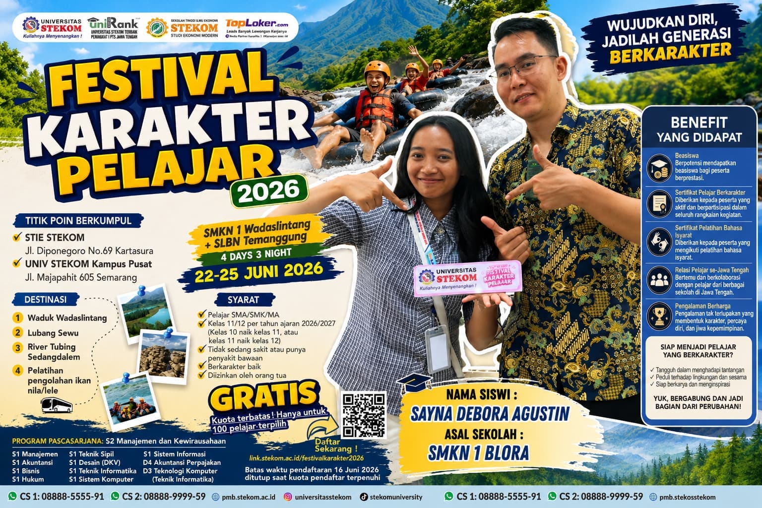 Sayna Debora Agustin SMKN 1 Blora Terpilih Mengikuti Festival Karakter Pelajar Universitas STEKOM 2026