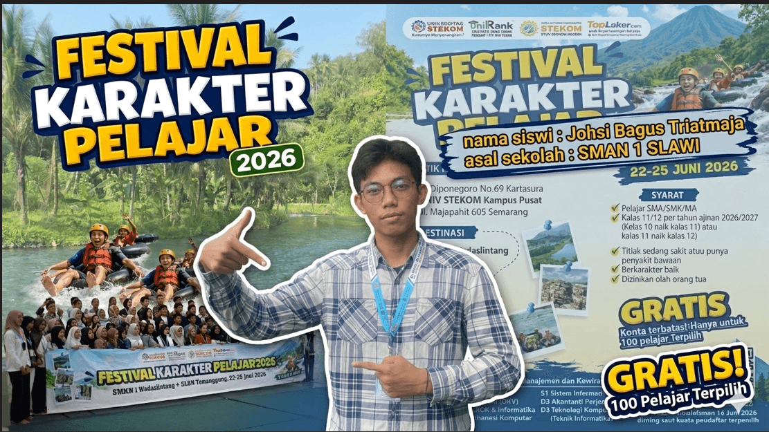 Johsi Bagus Triatmaja dari SMAN 1 Slawi Terpilih Mengikuti Festival Karakter Pelajar Universitas STEKOM 2026